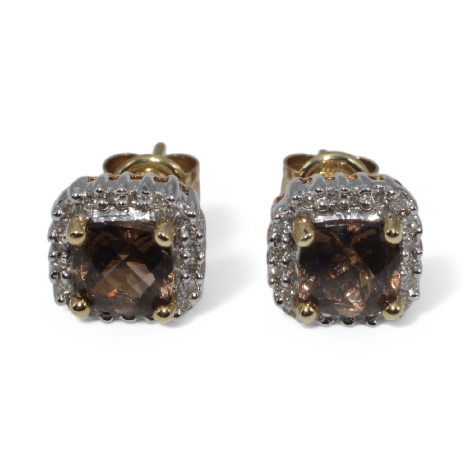 9ct Gold - Citrine & Diamond Cluster Earrings top down