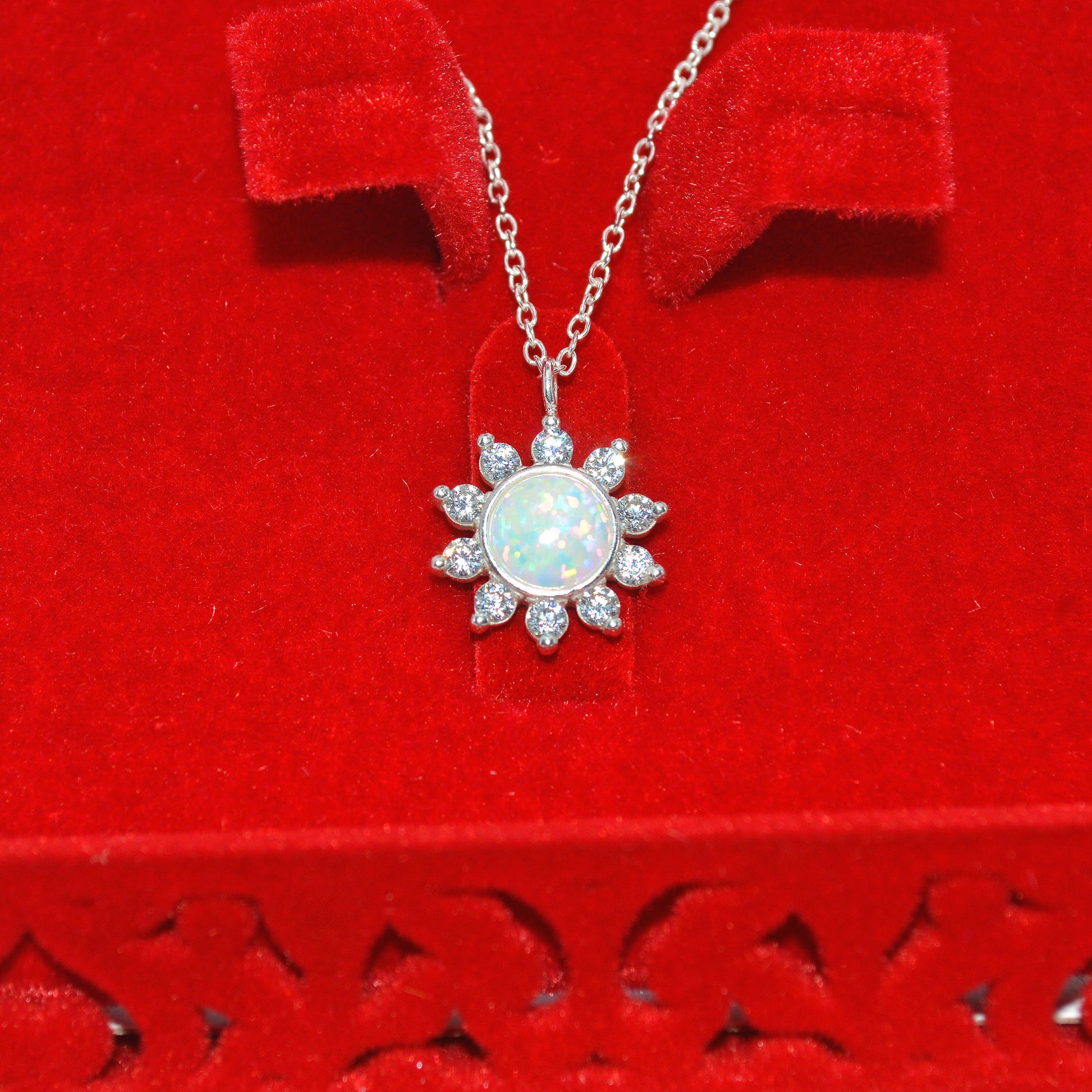 Sterling Silver - Opal & Cz Pendant & Necklace front inside box