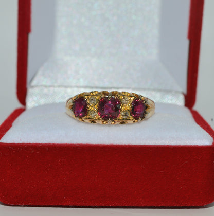 Edwardian Era 1907 - Antique 18ct Gold - Ruby & Diamond Ring front 2