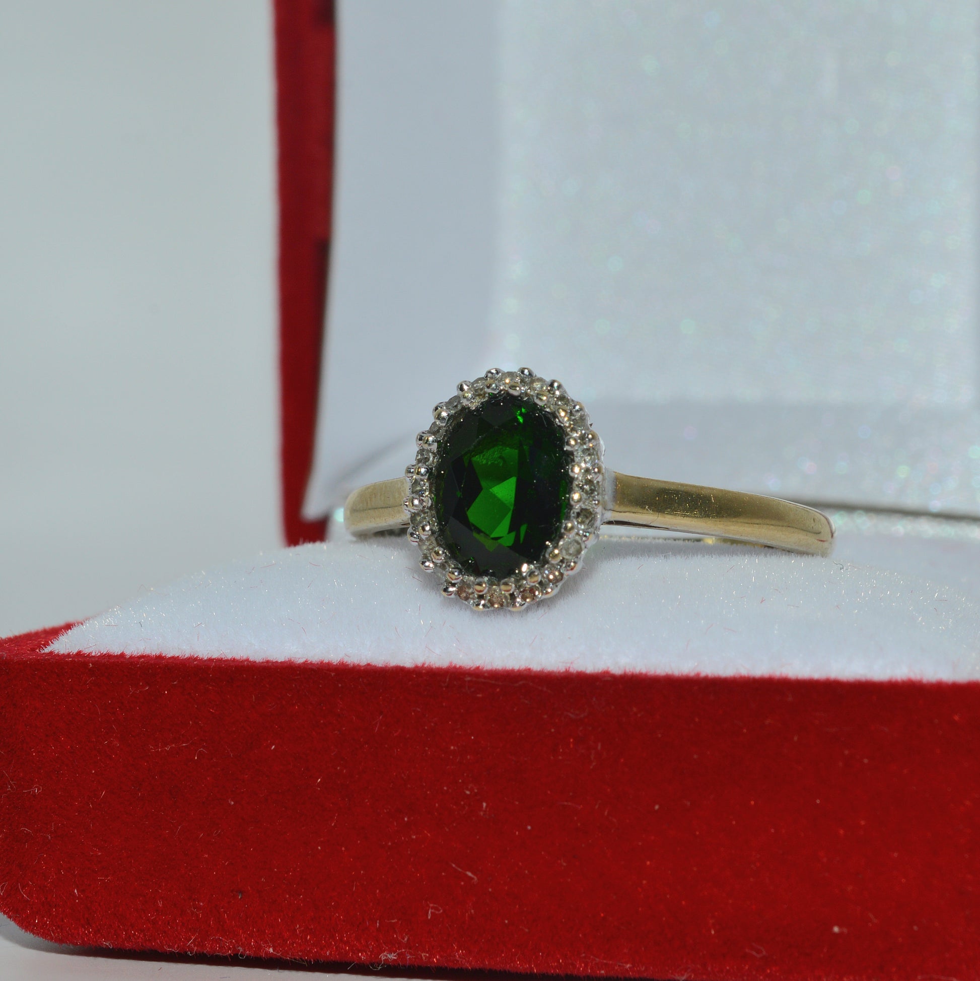 9ct Gold - Chrome Diopside & Diamond Cluster Ring left