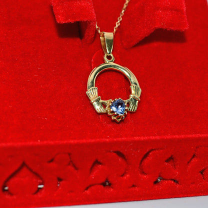 9ct Gold - Sapphire Claddagh Necklace