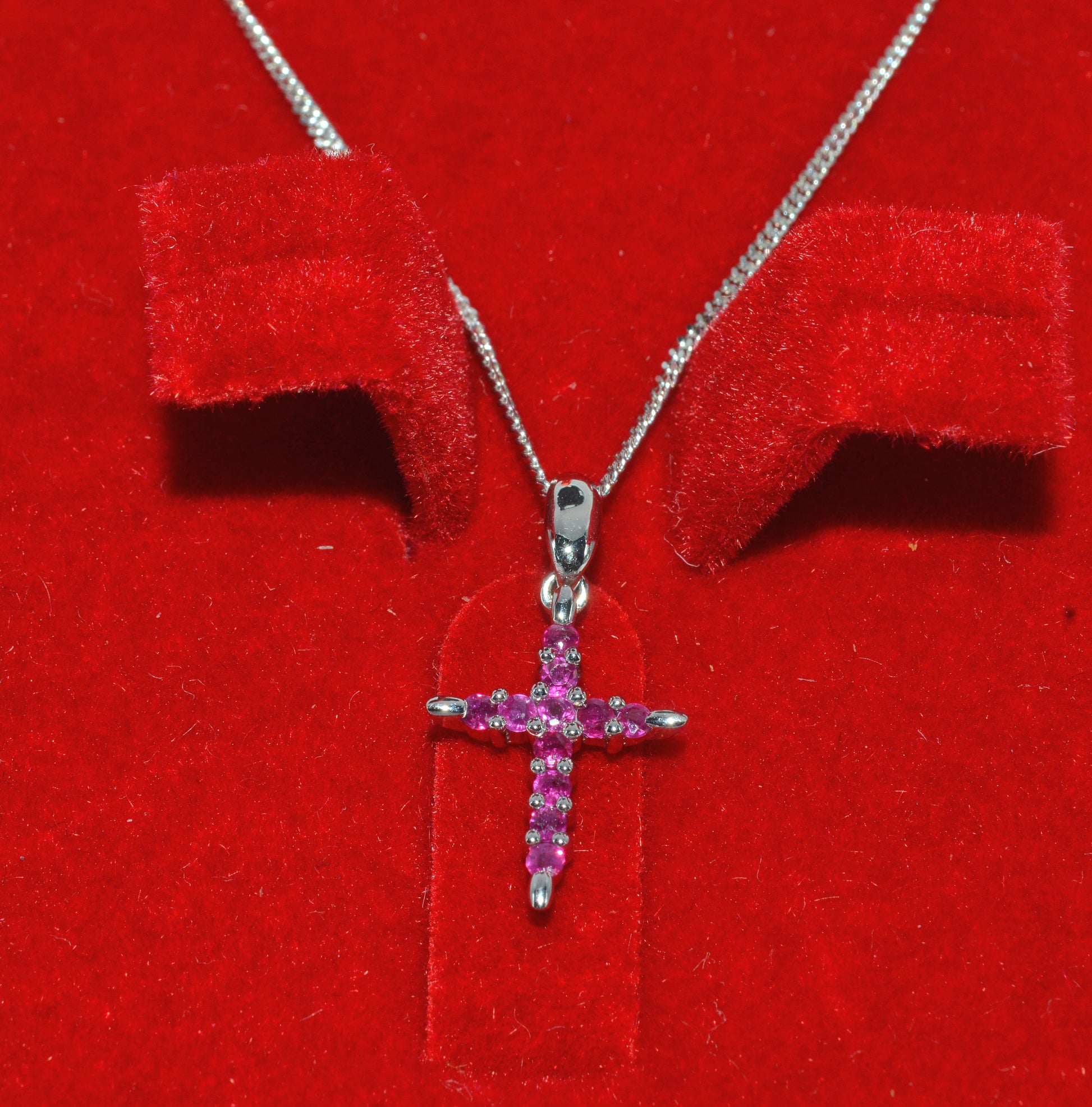 9ct White Gold - Ruby Cross Necklace front