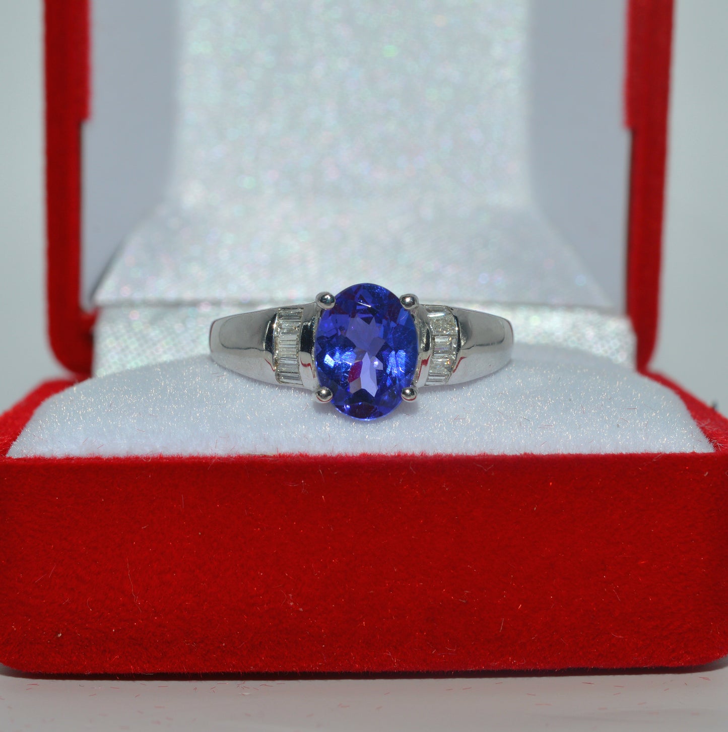 18ct White Gold - Tanzanite & Diamond Ring front on