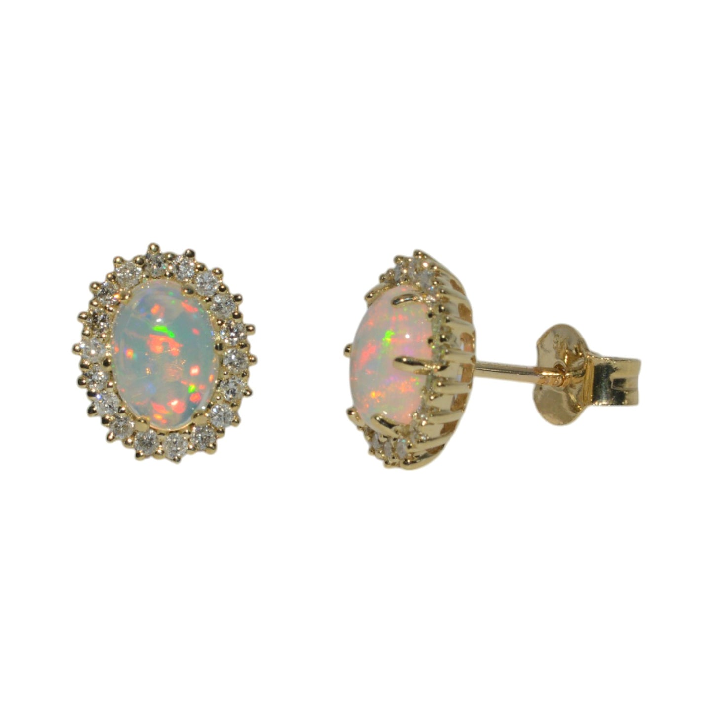 9ct Gold - Ethiopian Opal & Diamond Cluster Earrings front