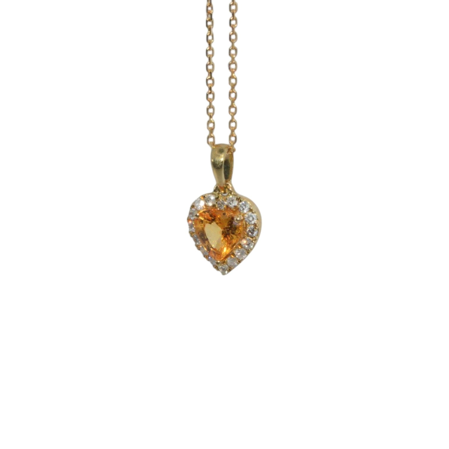 9ct Gold - Heart Cut - Orange Sapphire & Diamond Necklace & Earring Set left