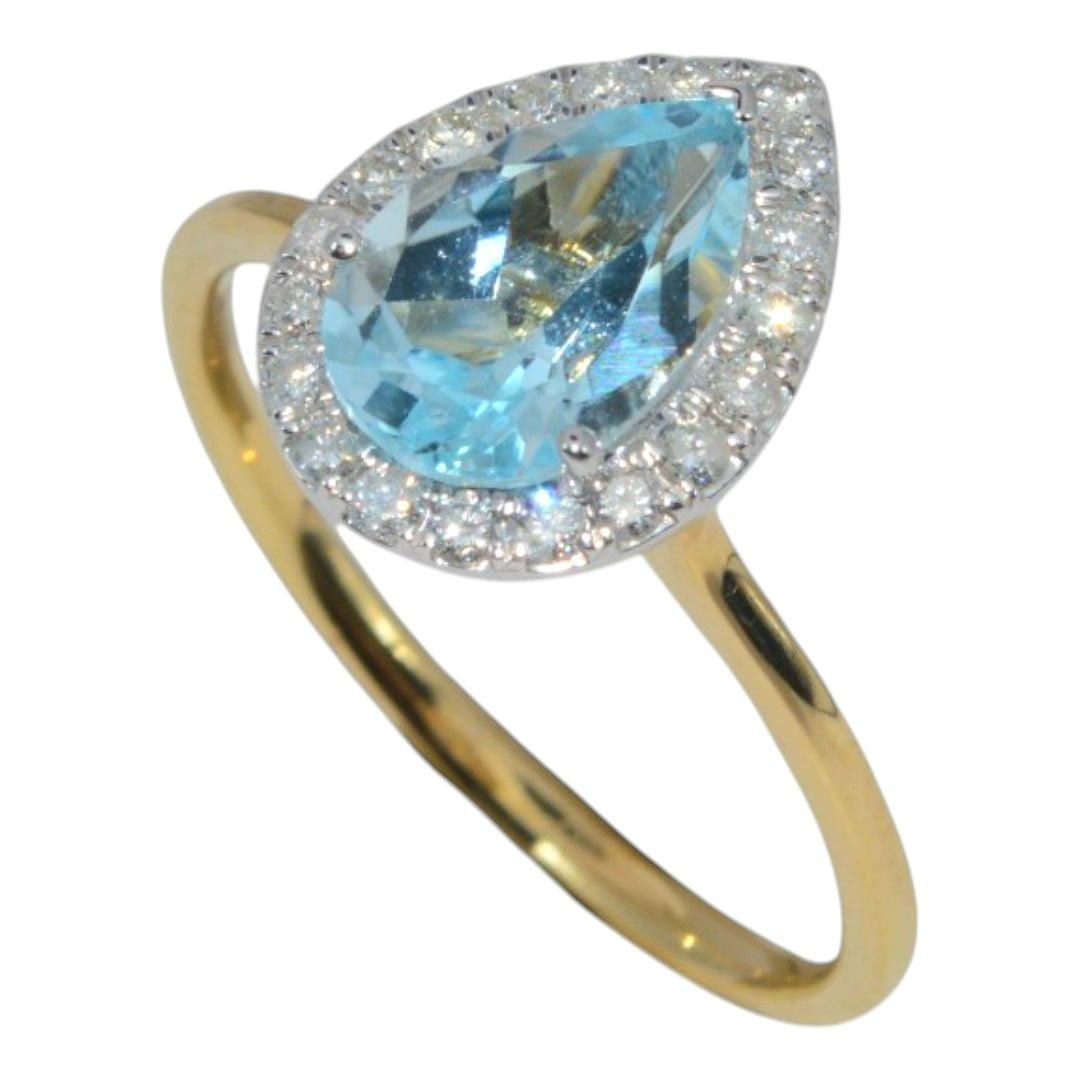 9ct Gold - Pear Cut Topaz & Diamond Cluster Ring upright tilt