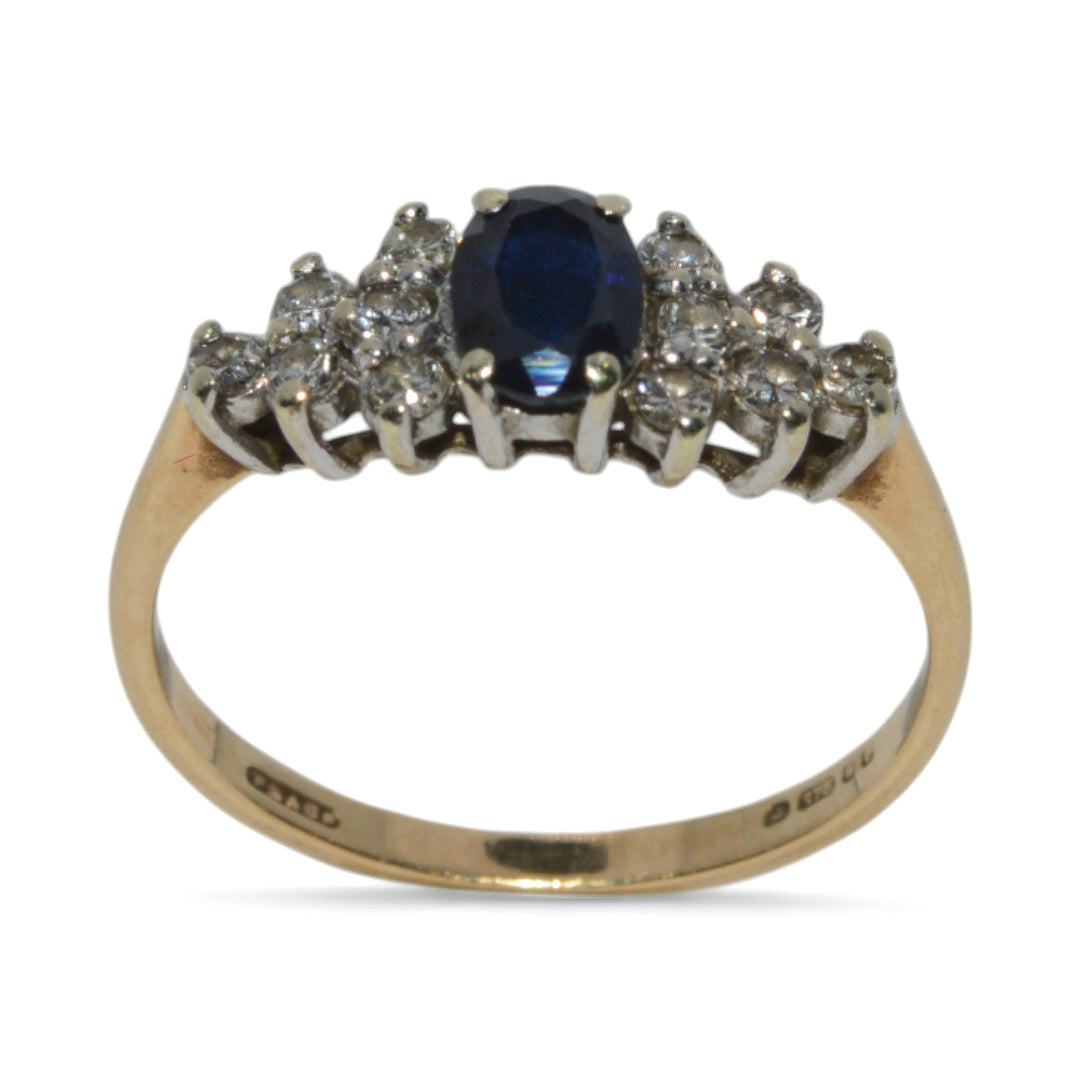 9ct Gold - Sapphire & Diamond Ring upright front on