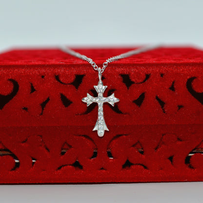 Sterling Silver - Cz Cross Necklace front on far outside