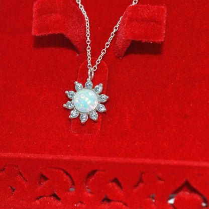 Sterling Silver - Opal & Cz Pendant & Necklace side inside box