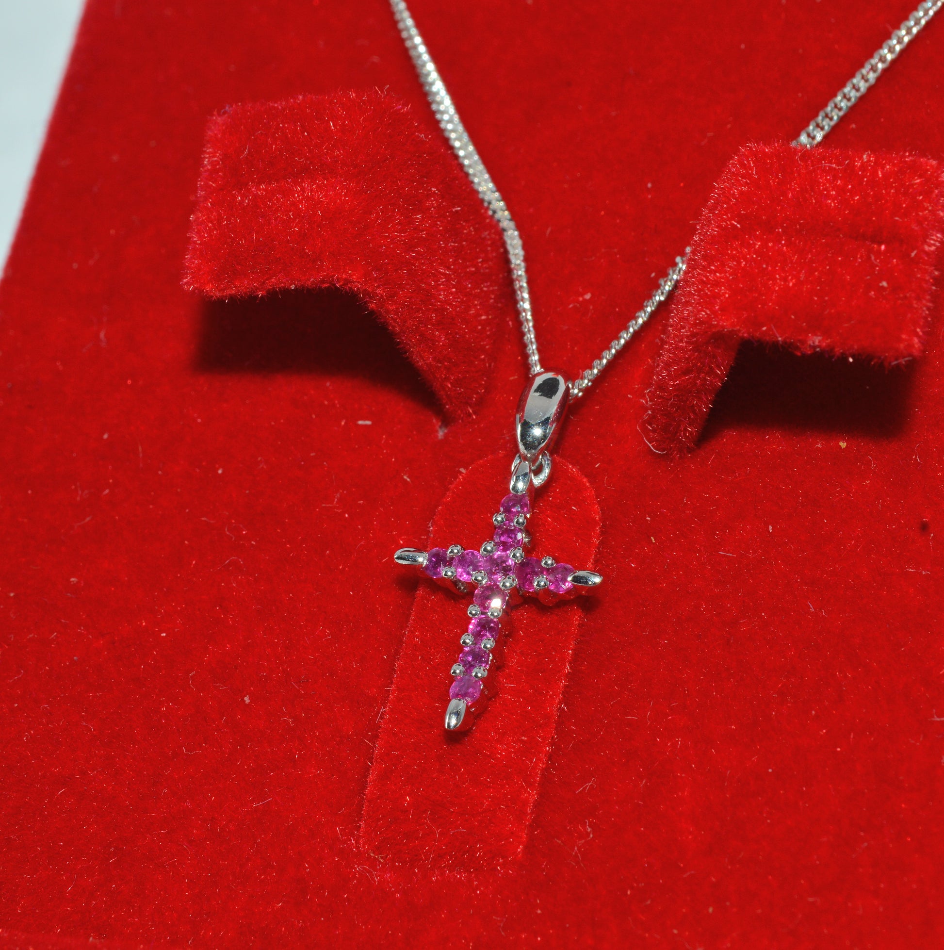 9ct White Gold - Ruby Cross Necklace left