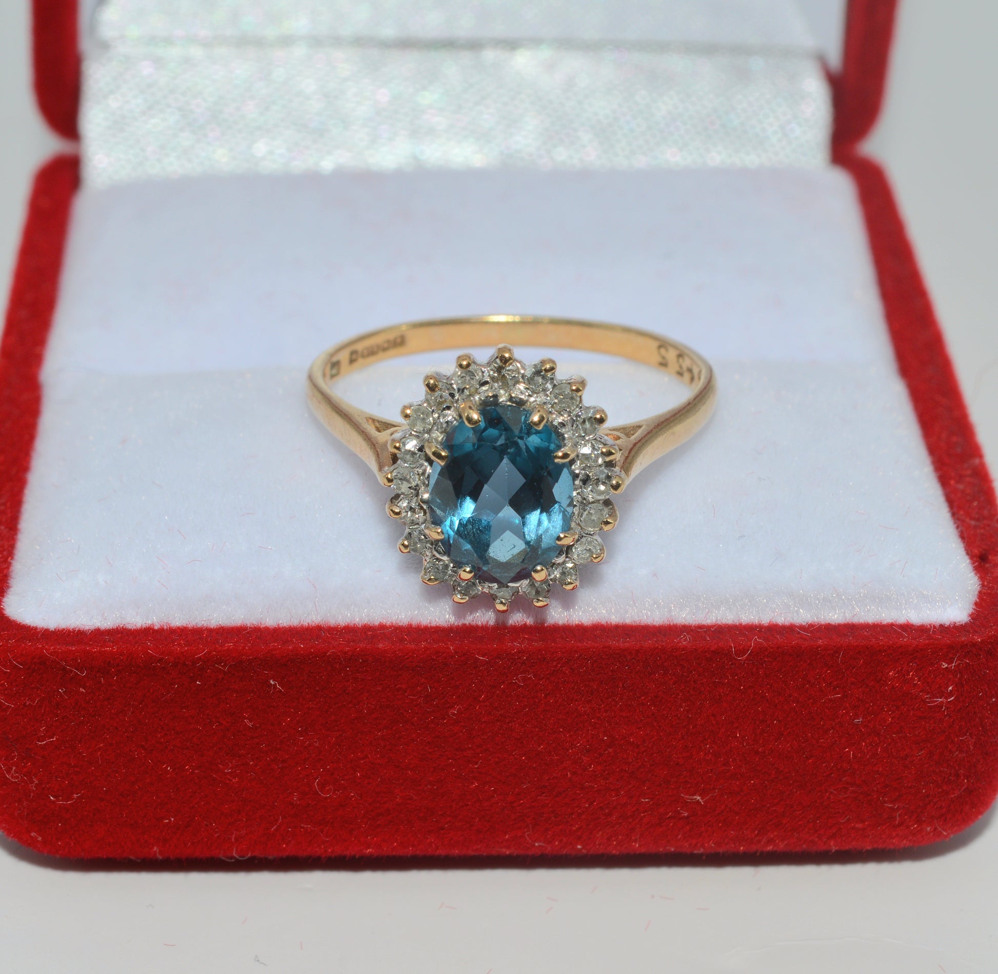 9ct Gold - Topaz & Diamond Cluster Ring top down