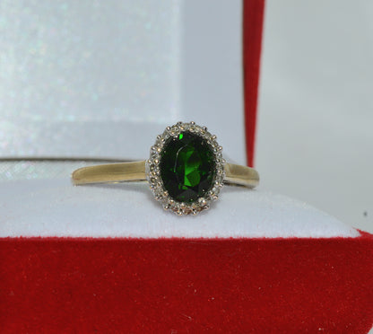 9ct Gold - Chrome Diopside & Diamond Cluster Ring right