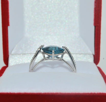 9ct White Gold - Blue Topaz & Diamond Ring upright