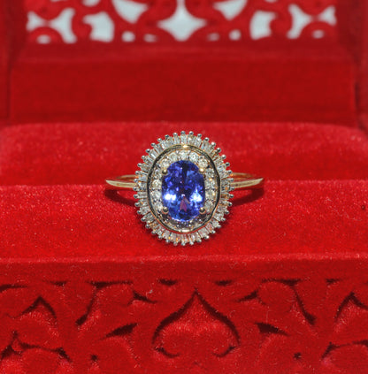 9ct Gold - Tanzanite & Baguette Diamond Cluster Ring front 2