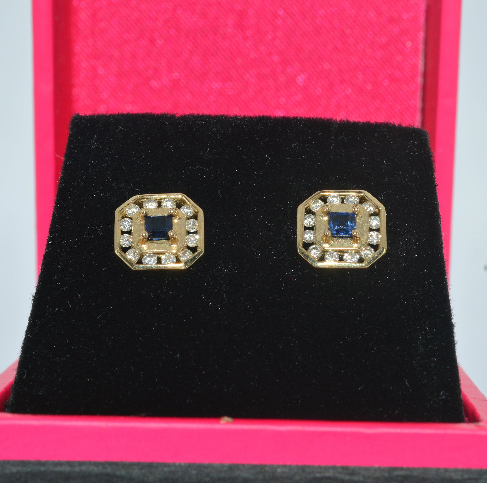 9ct Gold - Sapphire & Diamond Stud Earrings upright