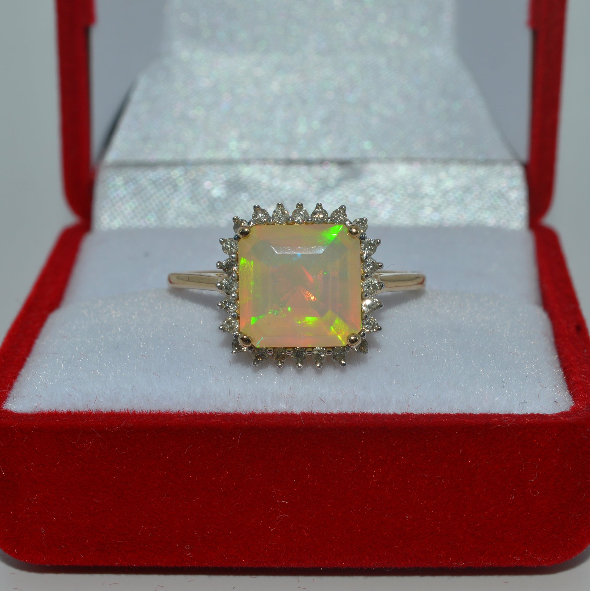 9ct Gold - Ethiopian Welo Opal & Diamond Cluster Ring front 2