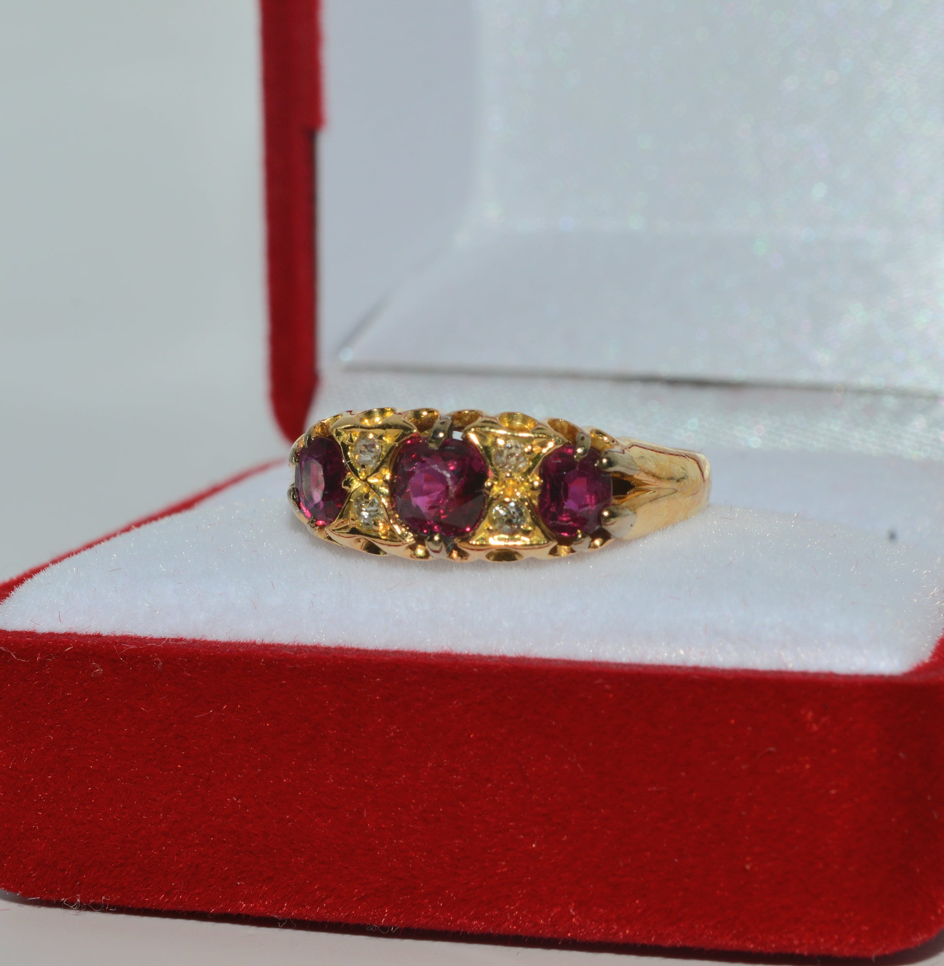 Edwardian Era 1907 - Antique 18ct Gold - Ruby & Diamond Ring left