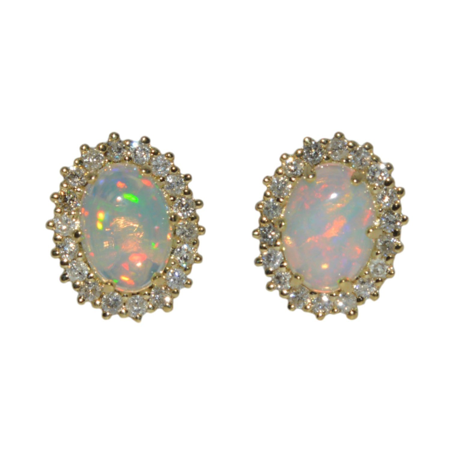 9ct Gold - Ethiopian Opal & Diamond Cluster Earrings front 2