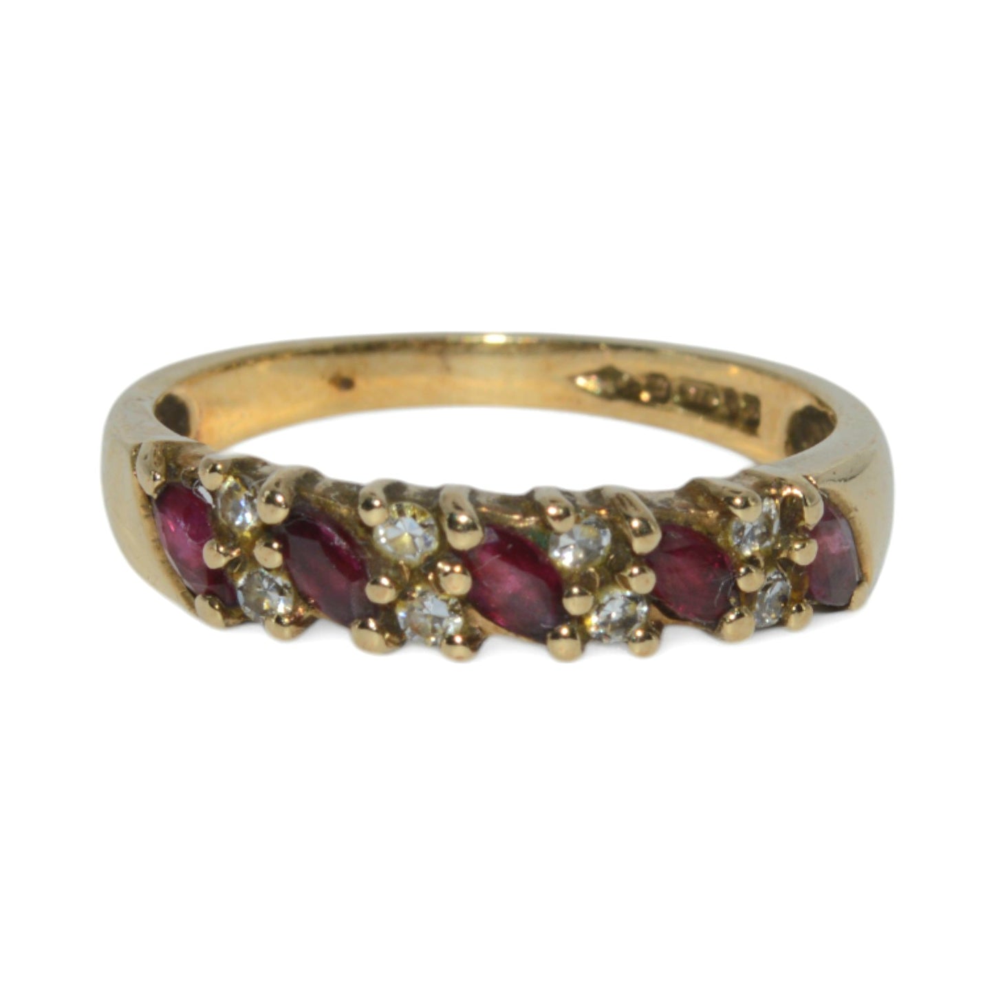 9ct Gold - Ruby & Diamond Half Eternity Ring front