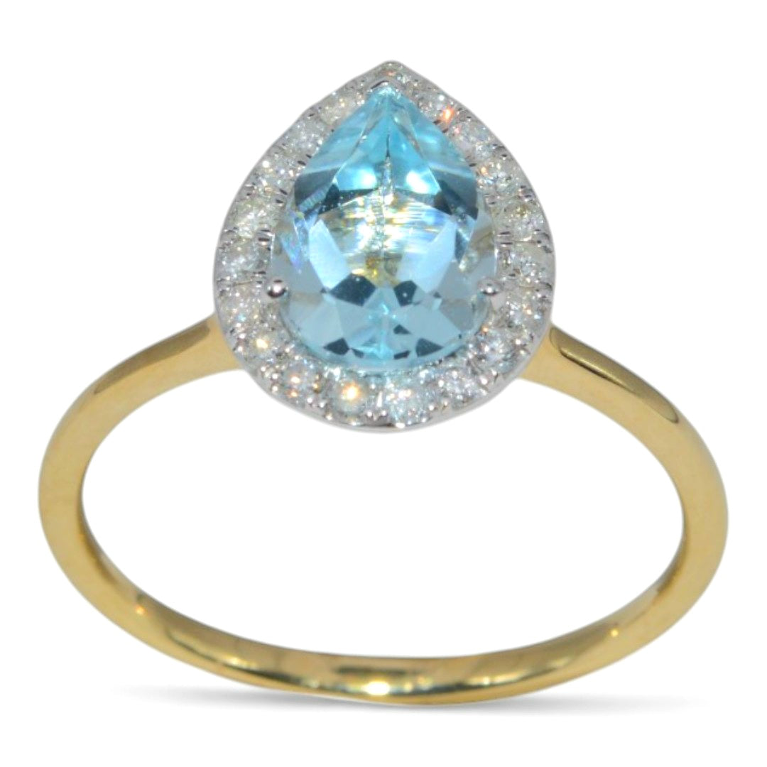 9ct Gold - Pear Cut Topaz & Diamond Cluster Ring upright forward