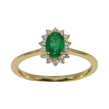 18ct Gold - Emerald & Diamond Cluster Ring upright front