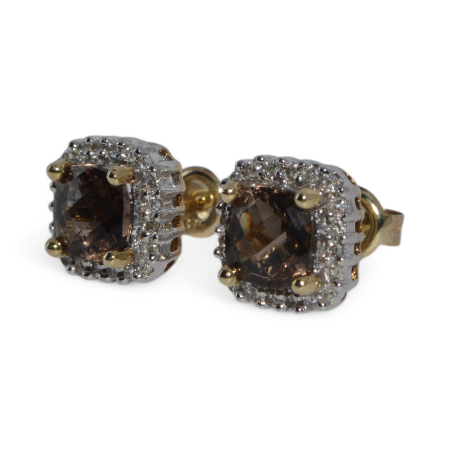 9ct Gold - Citrine & Diamond Cluster Earrings left side