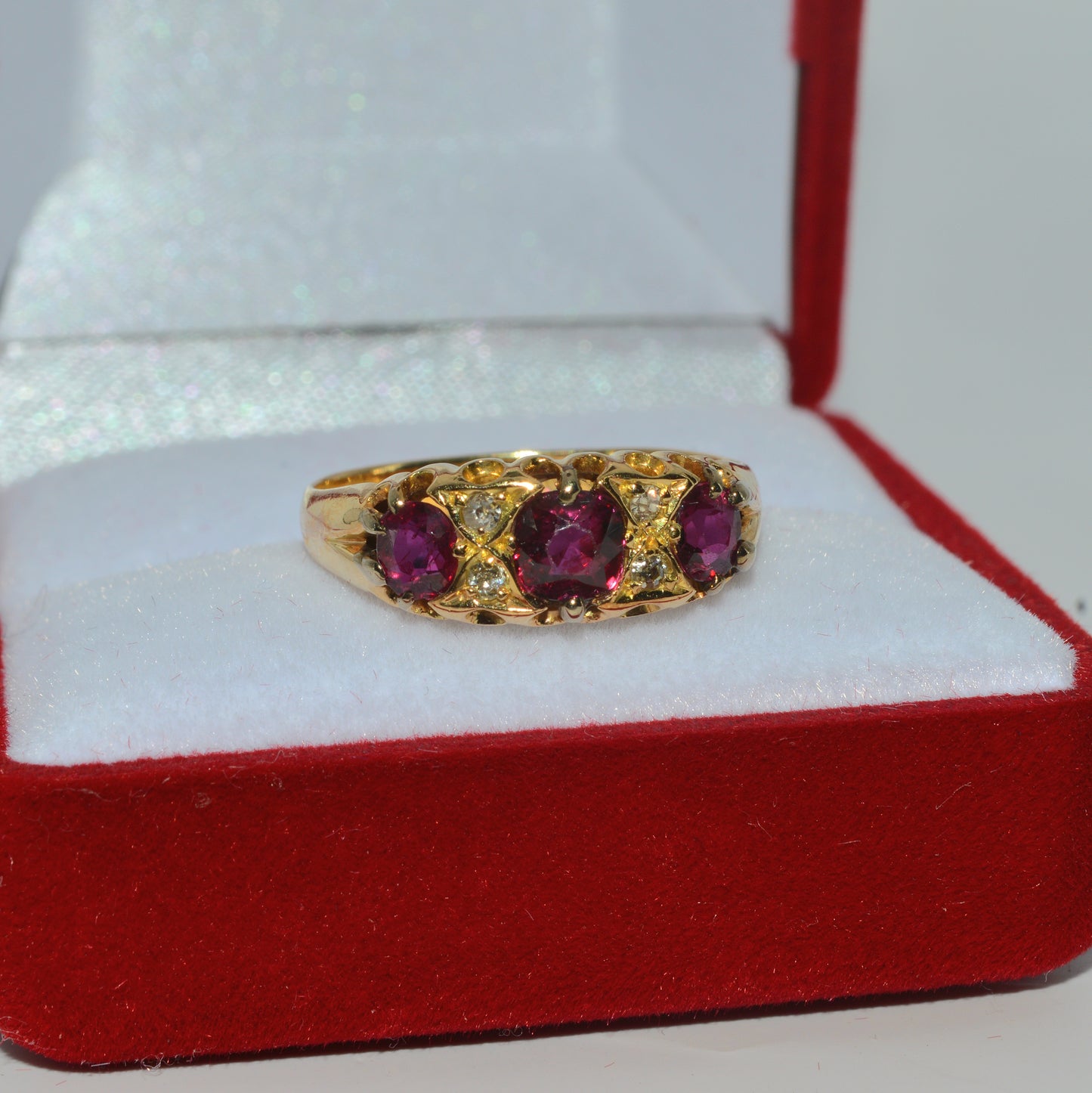 Edwardian Era 1907 - Antique 18ct Gold - Ruby & Diamond Ring right