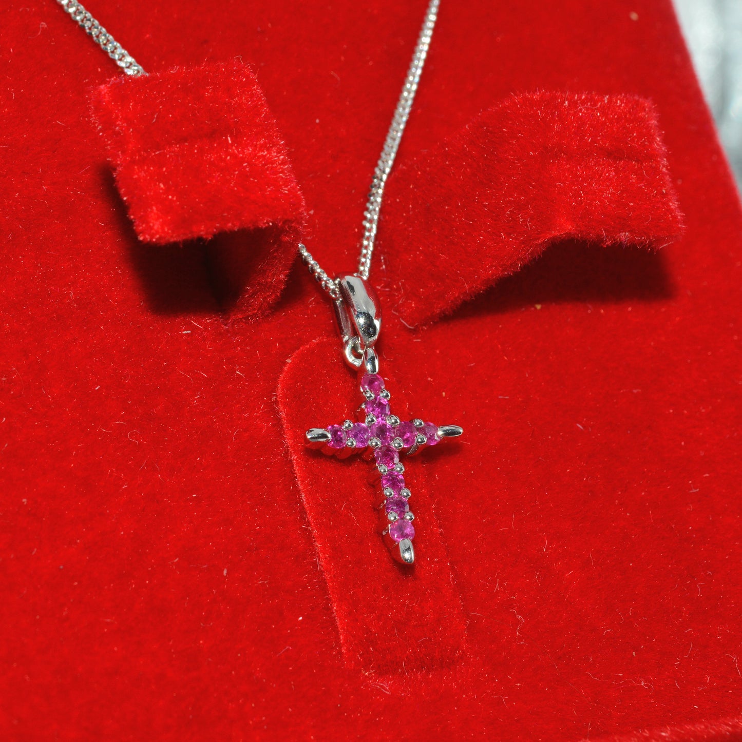 9ct White Gold - Ruby Cross Necklace right