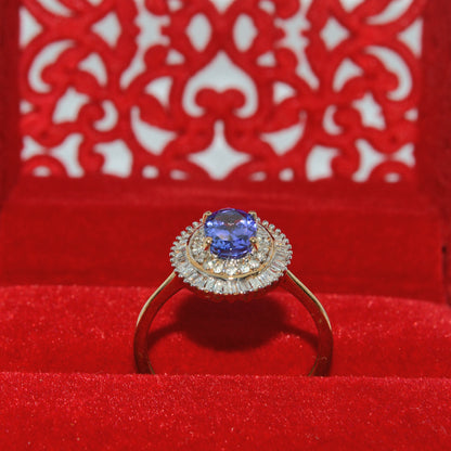 9ct Gold - Tanzanite & Baguette Diamond Cluster Ring upright