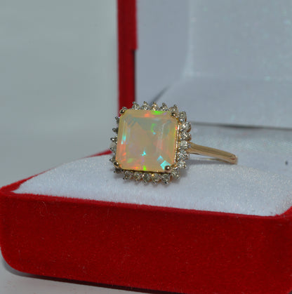 9ct Gold - Ethiopian Welo Opal & Diamond Cluster Ring left