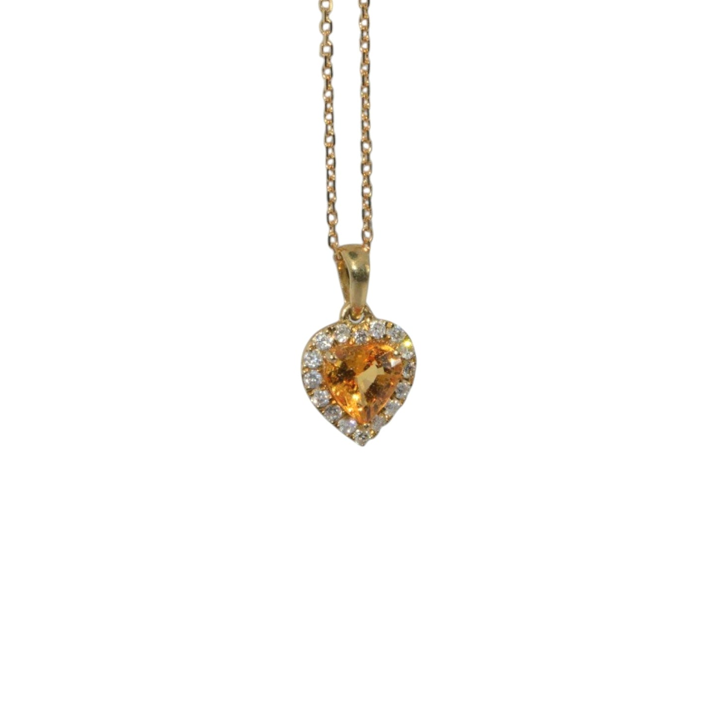 9ct Gold - Heart Cut - Orange Sapphire & Diamond Necklace & Earring Set right