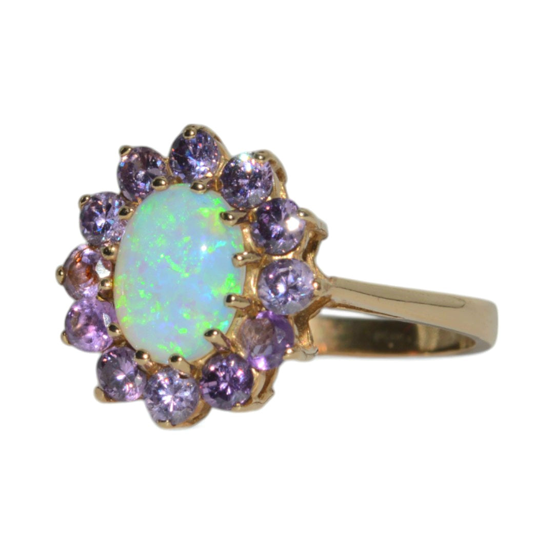 9ct Gold - Opal & Amethyst Cluster Ring left