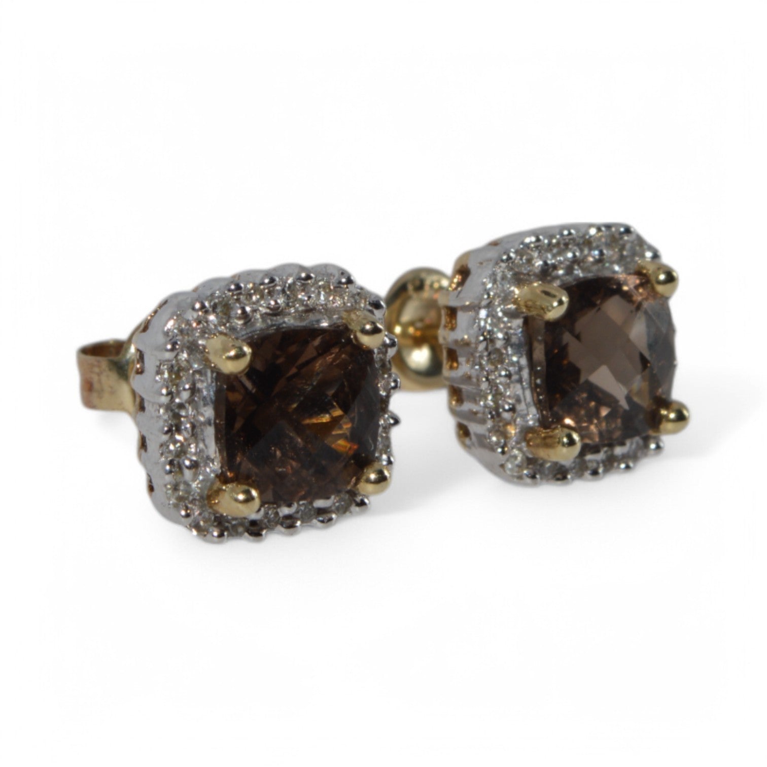 9ct Gold - Citrine & Diamond Cluster Earrings right side