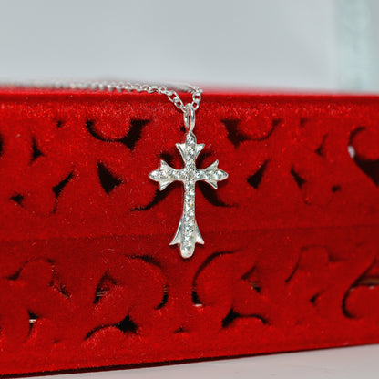 Sterling Silver - Cz Cross Necklace right tilt close outside