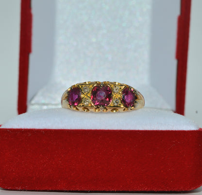 Edwardian Era 1907 - Antique 18ct Gold - Ruby & Diamond Ring up front