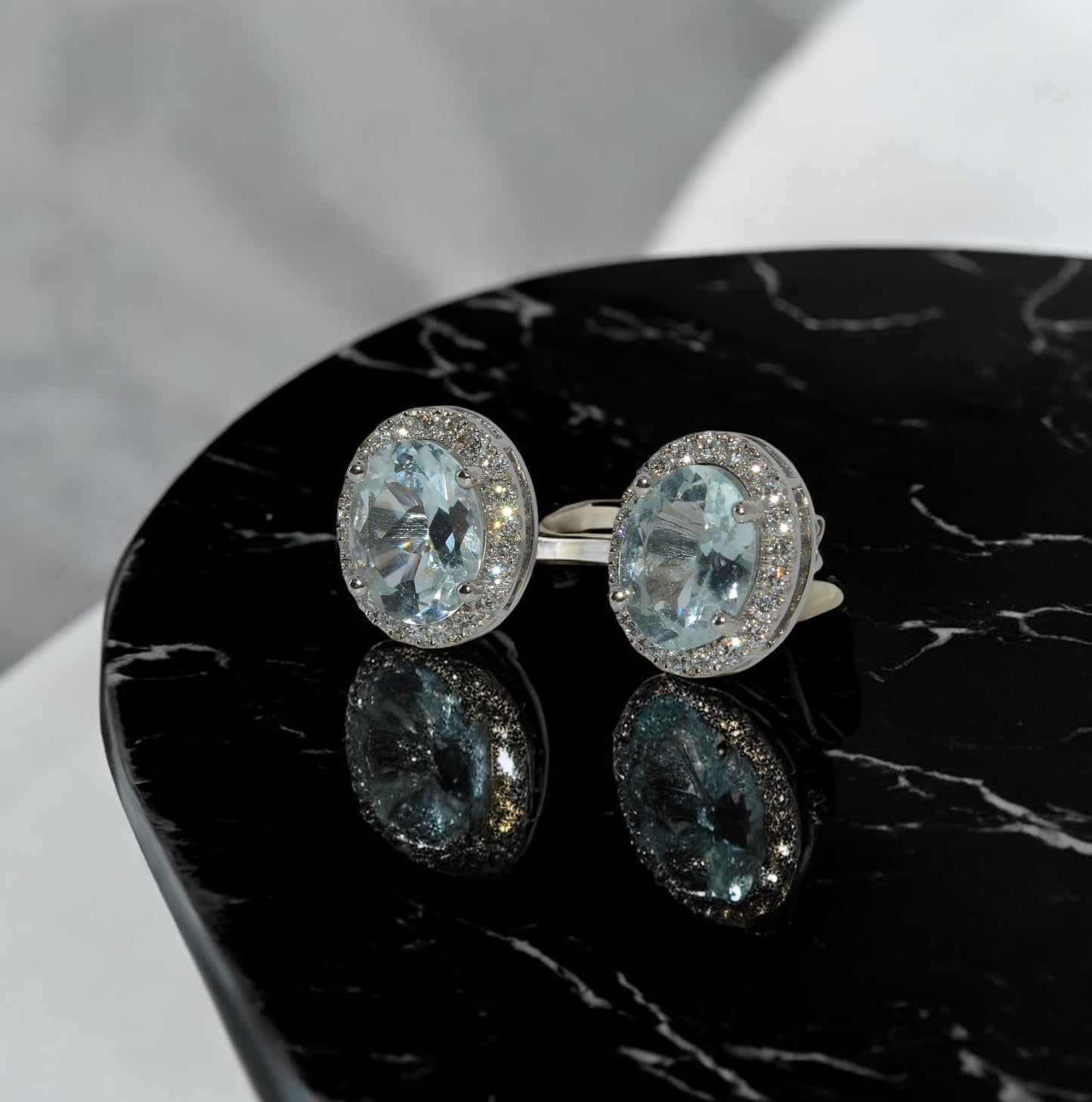 18ct White Gold - 2ct Aquamarine & Diamond Cluster Earrings left