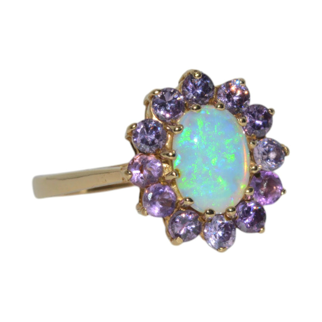 9ct Gold - Opal & Amethyst Cluster Ring right