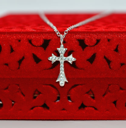 Sterling Silver - Cz Cross Necklace front on close outside