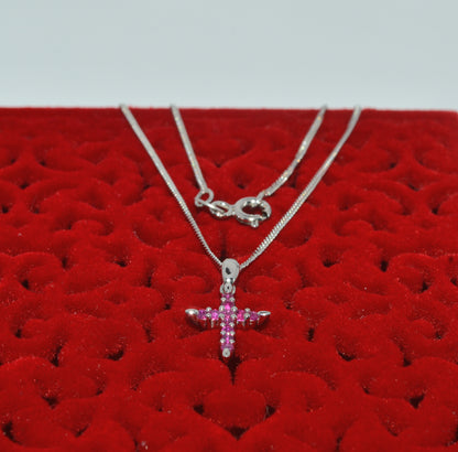 9ct White Gold - Ruby Cross Necklace top