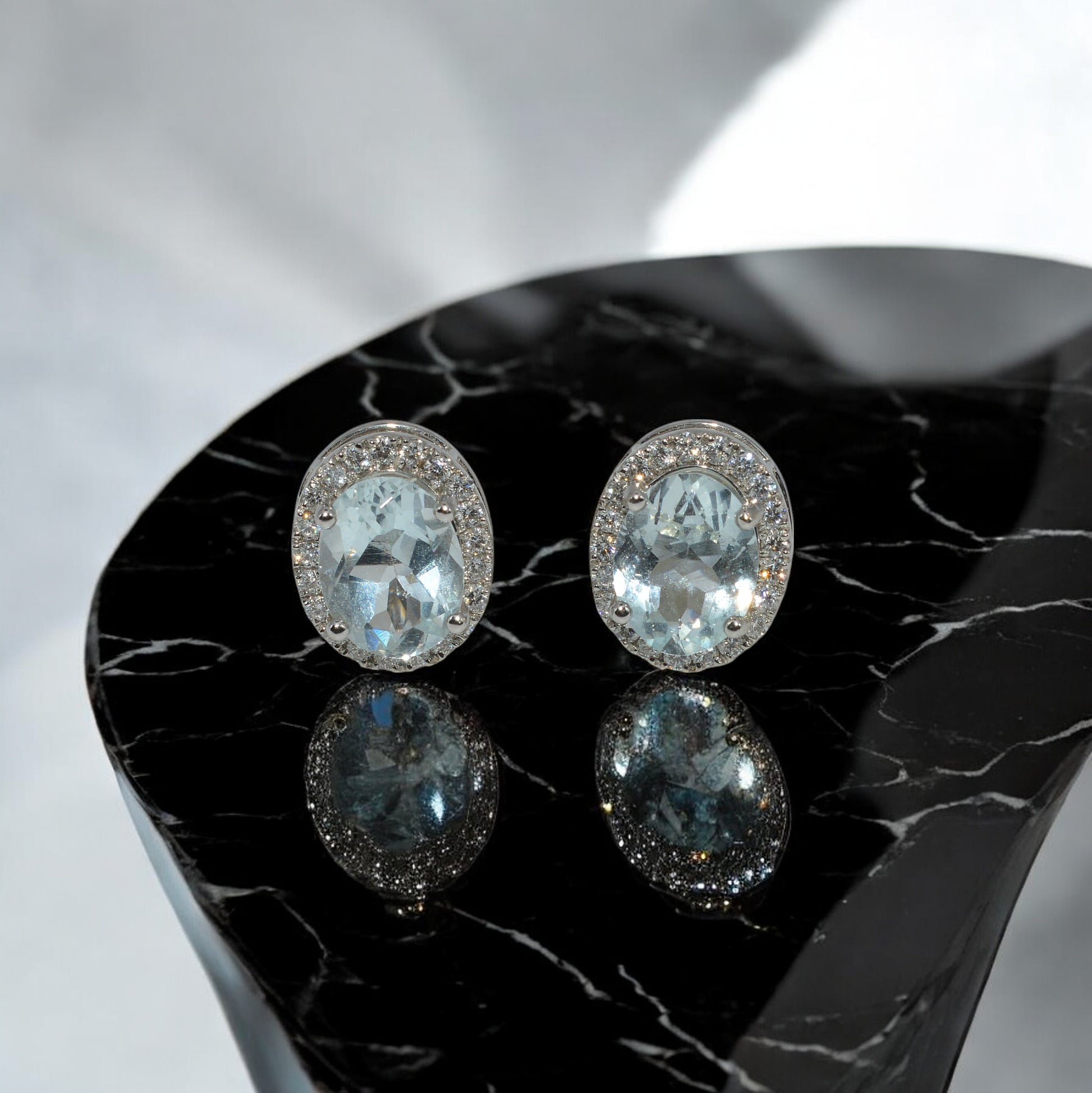 18ct White Gold - 2ct Aquamarine & Diamond Cluster Earrings top down