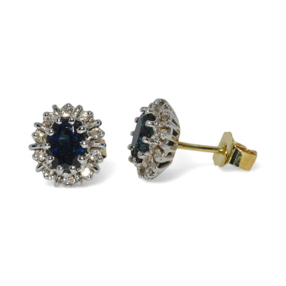 18ct Gold - Sapphire & Diamond Cluster Earrings one front one side