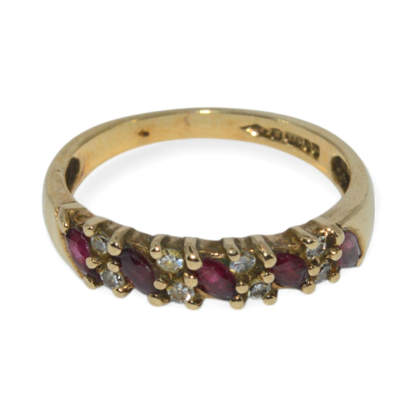 9ct Gold - Ruby & Diamond Half Eternity Ring top down