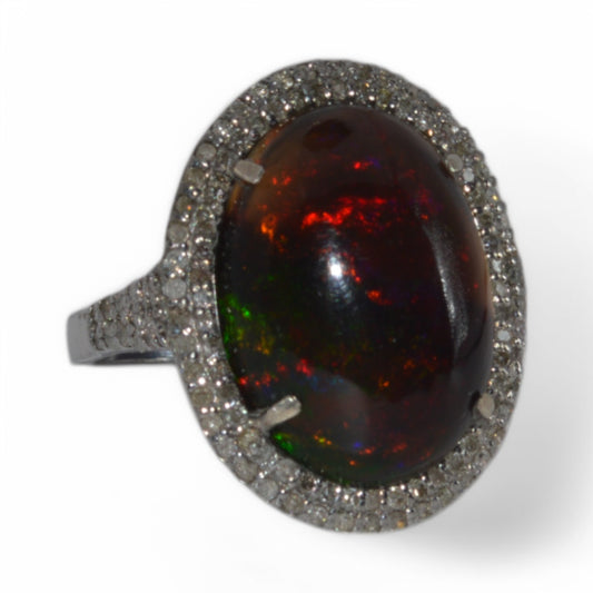 Silver - 8.22ct Black Opal & 0.8ct Diamond Cocktail Ring right