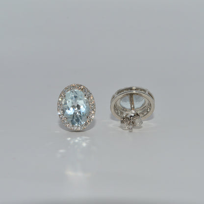 18ct White Gold - 2ct Aquamarine & Diamond Cluster Earrings rear