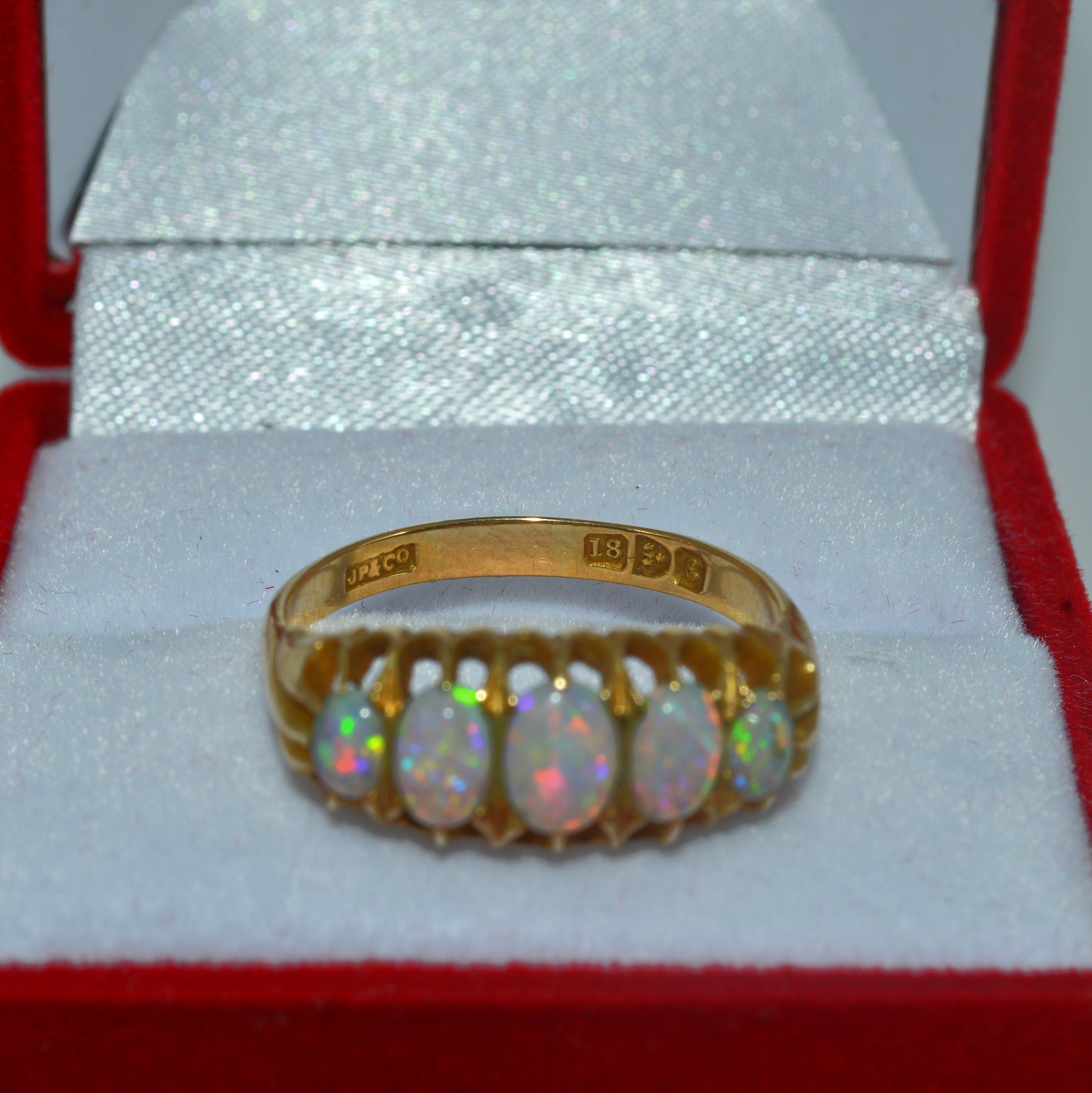 Edwardian Era - Antique 1905 - 18ct Gold - Opal 5 Stone Ring hallmark