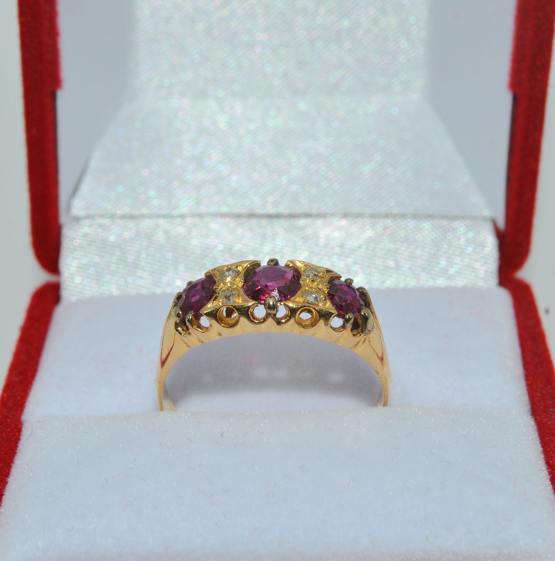 Edwardian Era 1907 - Antique 18ct Gold - Ruby & Diamond Ring upright