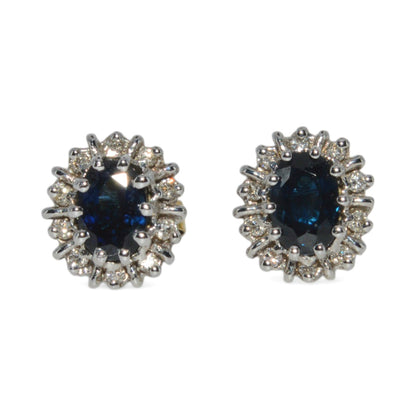 18ct Gold - Sapphire & Diamond Cluster Earrings front on