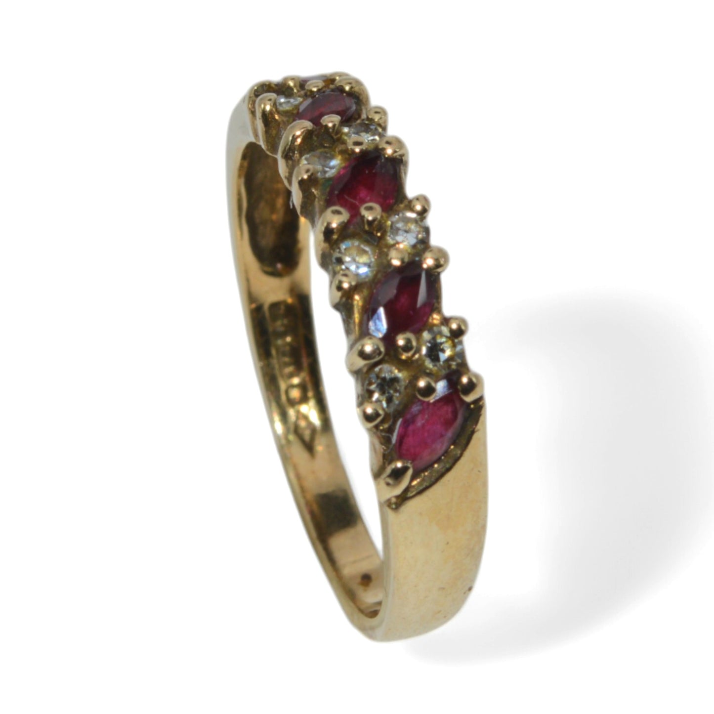 9ct Gold - Ruby & Diamond Half Eternity Ring side upright