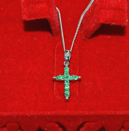 9ct White Gold - Emerald Cross Necklace front