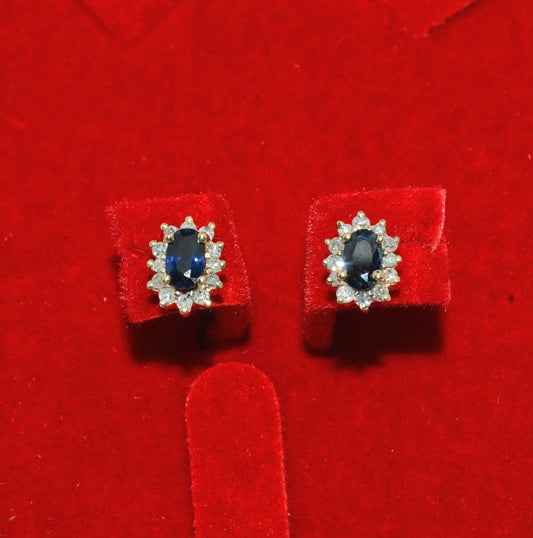 9ct Gold - Sapphire & Diamond Stud Earrings front